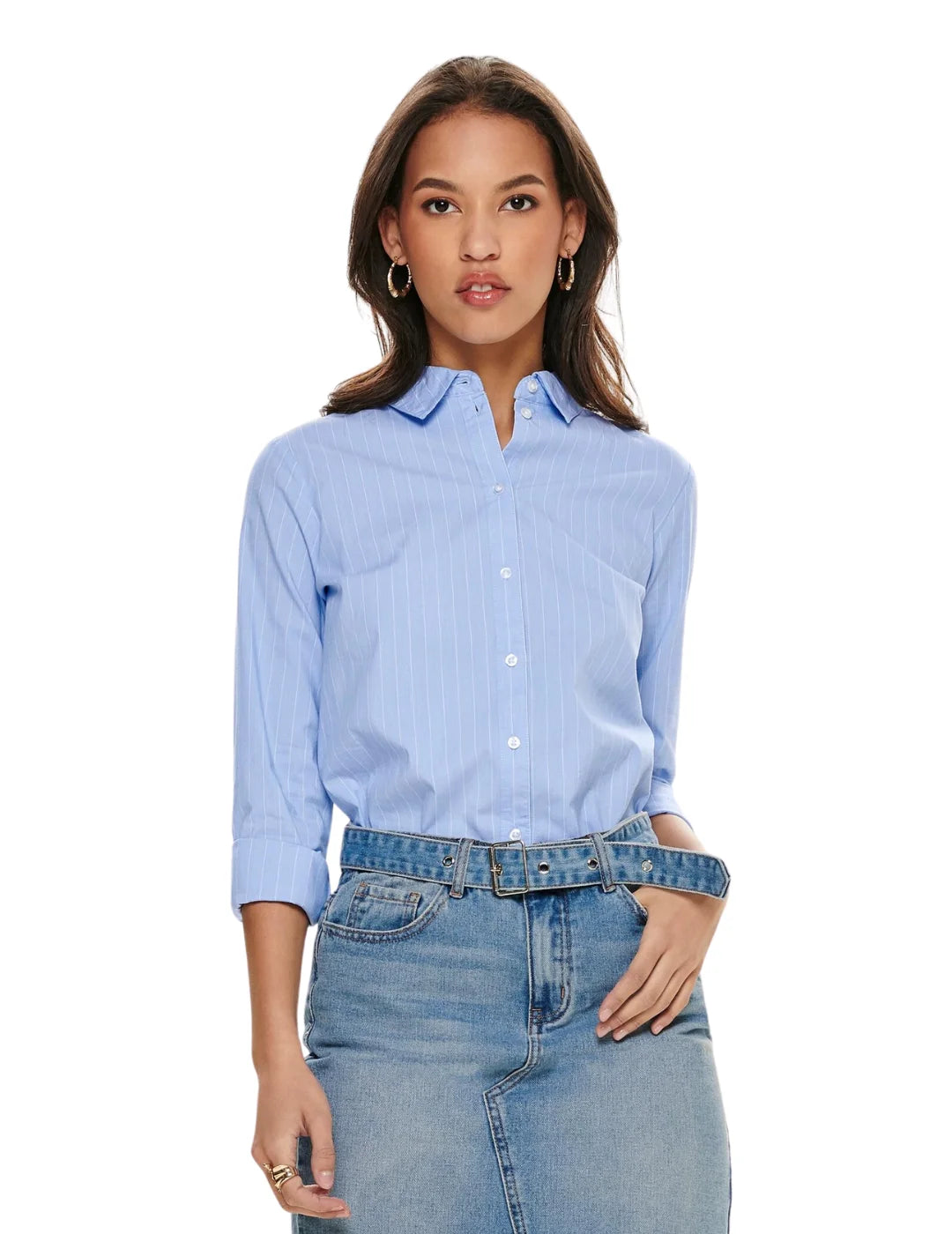 Camisa Mujer JDY Mio Raya Azul | Bicos de Fío