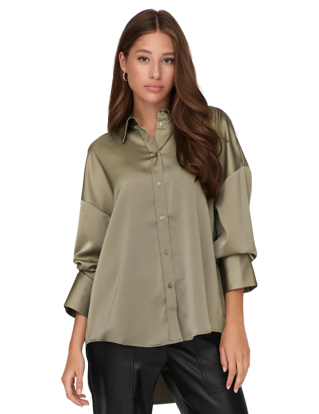 Camisa Satinada Oversize Only Beige | Bicos de Fío