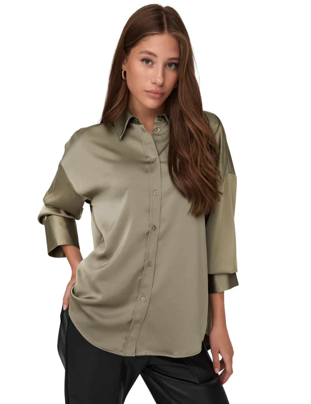 Camisa Satinada Oversize Only Beige | Bicos de Fío