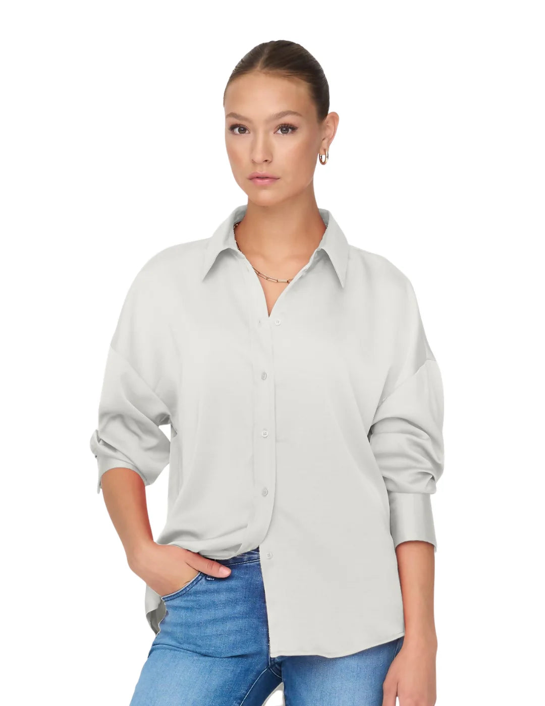 Camisa Satinada Oversize Only Blanco | Bicos de Fío