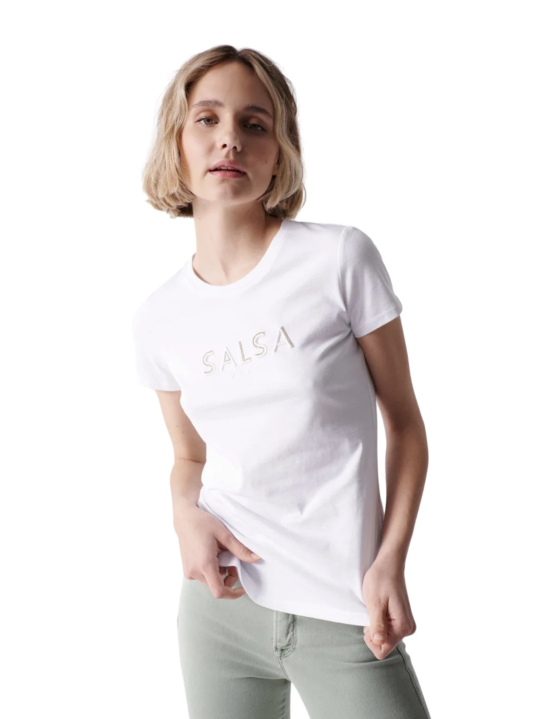 Camiseta Blanca Salsa Branding Logo | Bicos de Fío