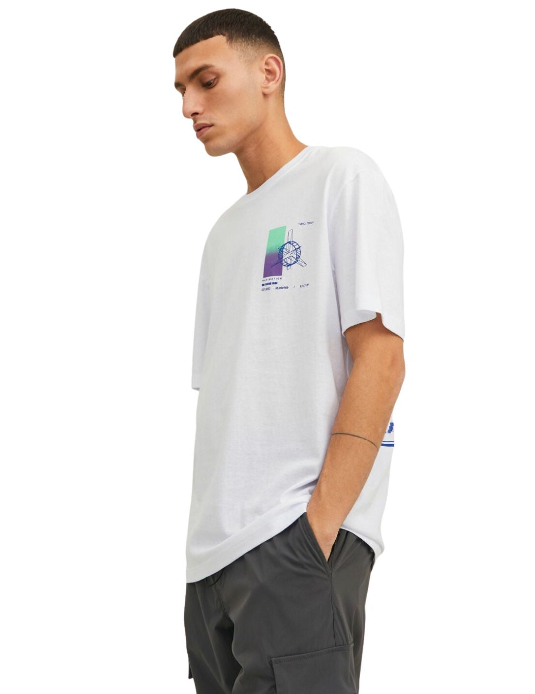 Camiseta blanca estampada Jack and Jones Digitalized | Bicos de Fío