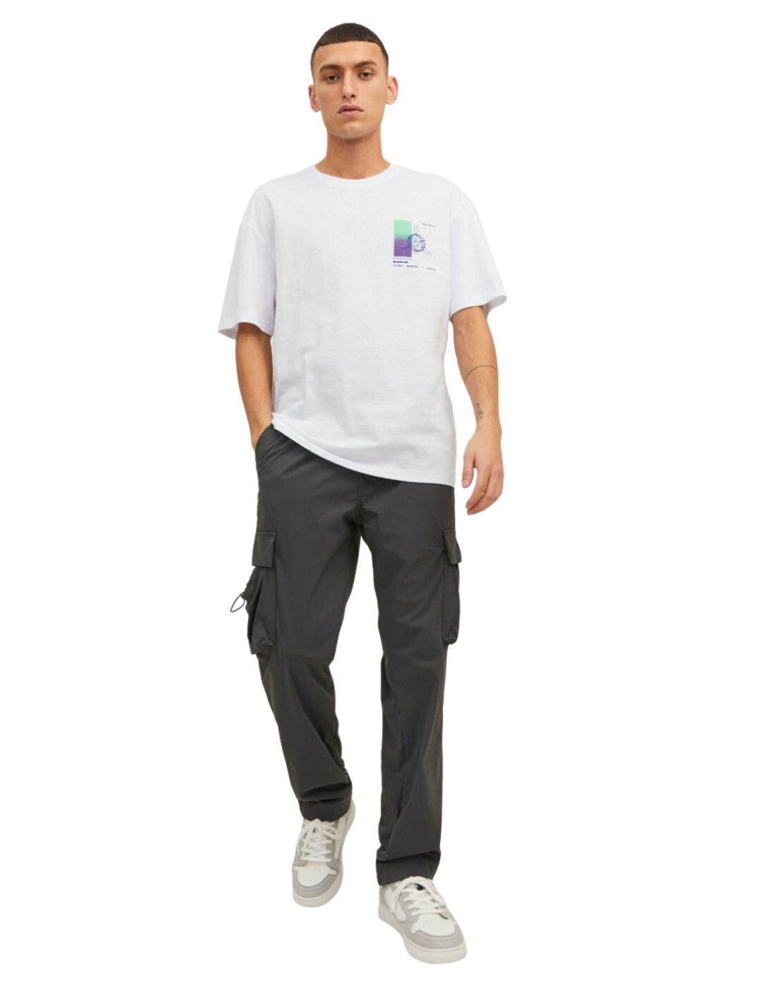 Camiseta blanca estampada Jack and Jones Digitalized | Bicos de Fío