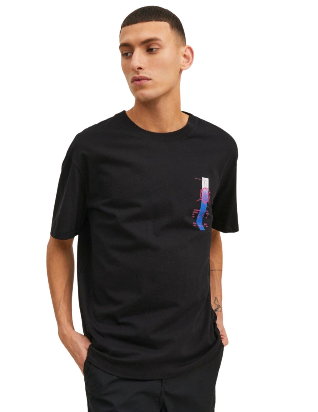 Camiseta negra estampada Jack and Jones Digitalized | Bicos de Fío