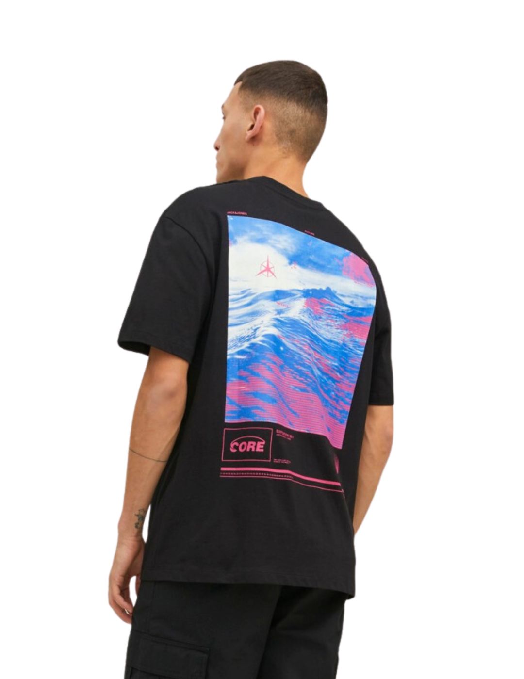 Camiseta negra estampada Jack and Jones Digitalized | Bicos de Fío