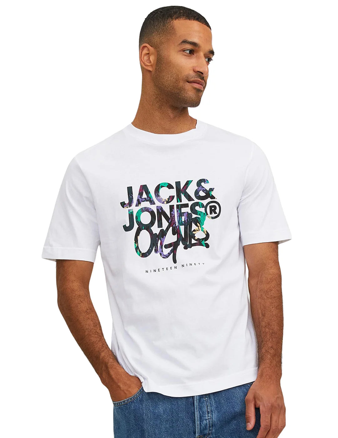 Camiseta Jack and Jones Estampada Blanco | Bicos de Fío