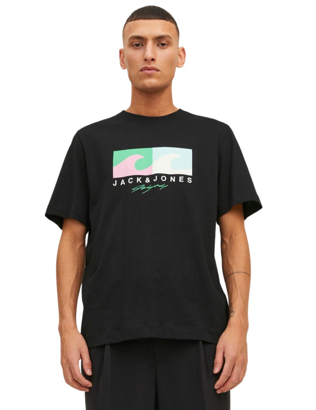 Camiseta negra estampada Jack and Jones Tulum | Bicos de Fío