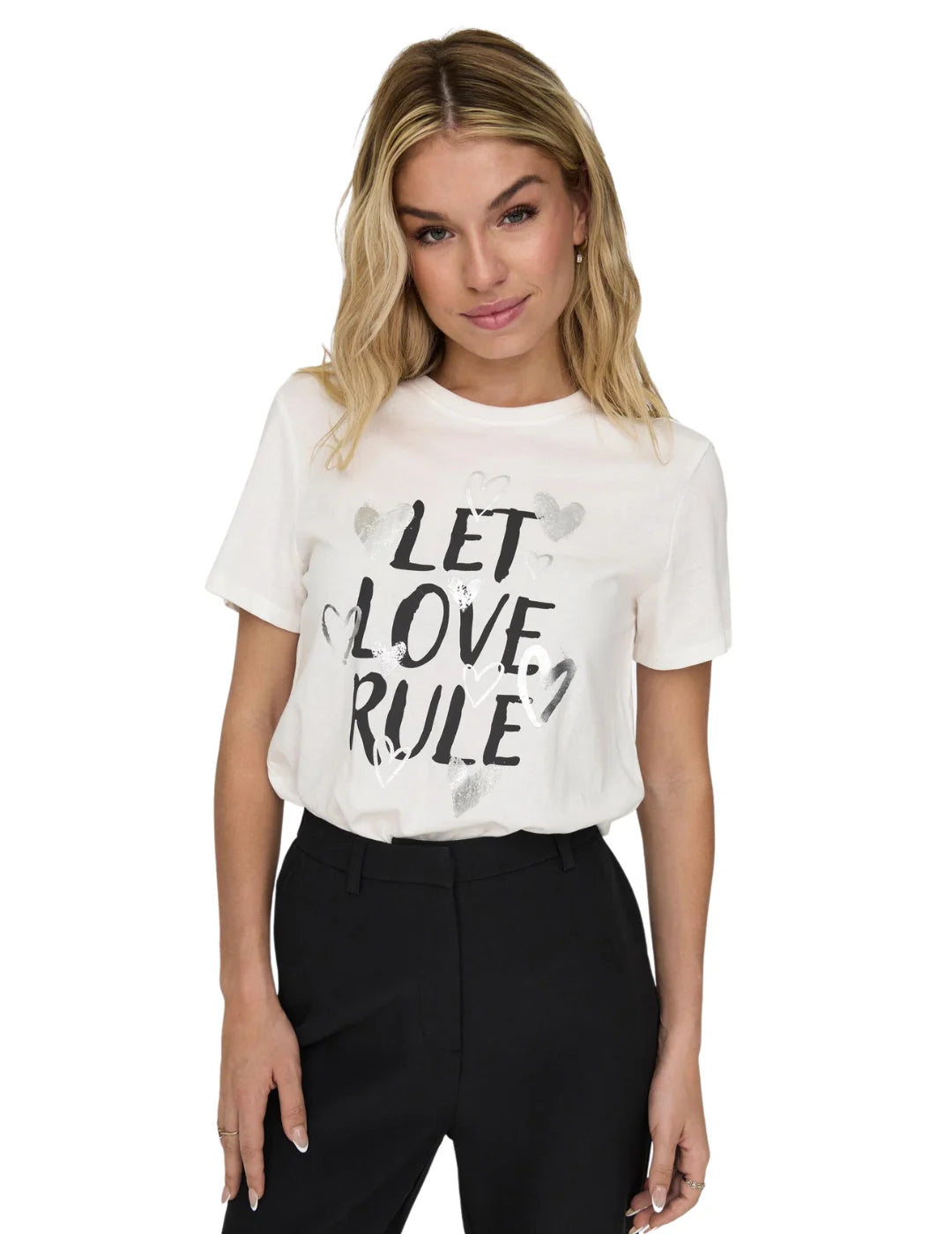 Camiseta Manga Corta Only Love Blanco | Bicos de Fío