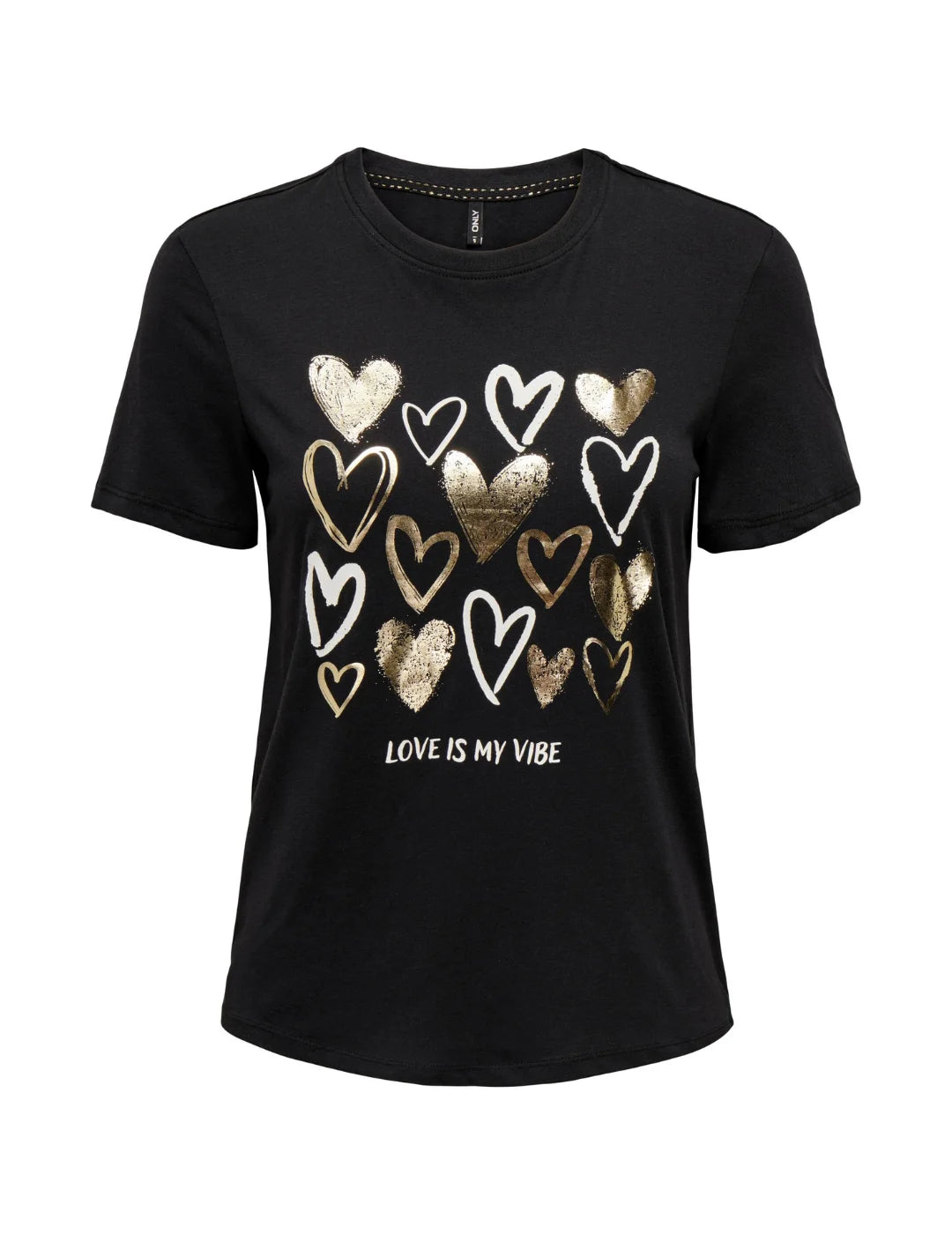 Camiseta Manga Corta Only Love Negro | Bicos de Fío
