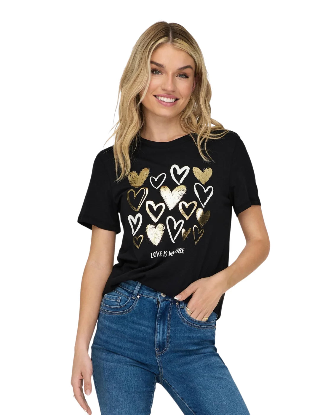 Camiseta Manga Corta Only Love Negro | Bicos de Fío