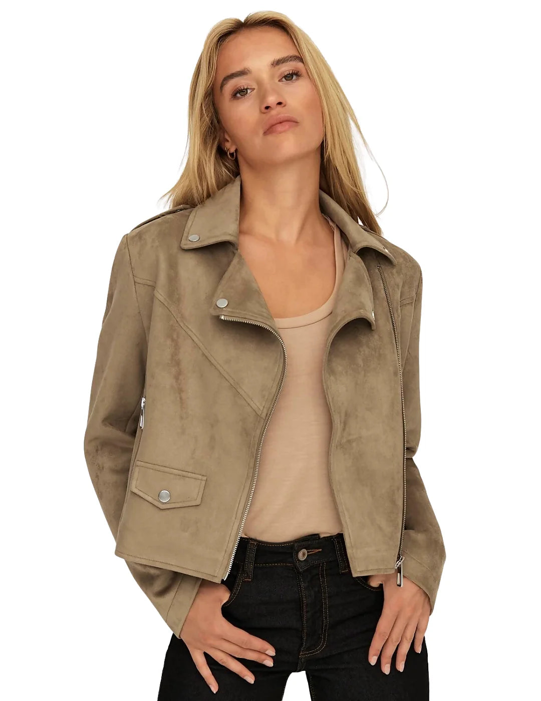 Chaqueta Biker Ante Only Onlscootie Beige | Bicos de Fío