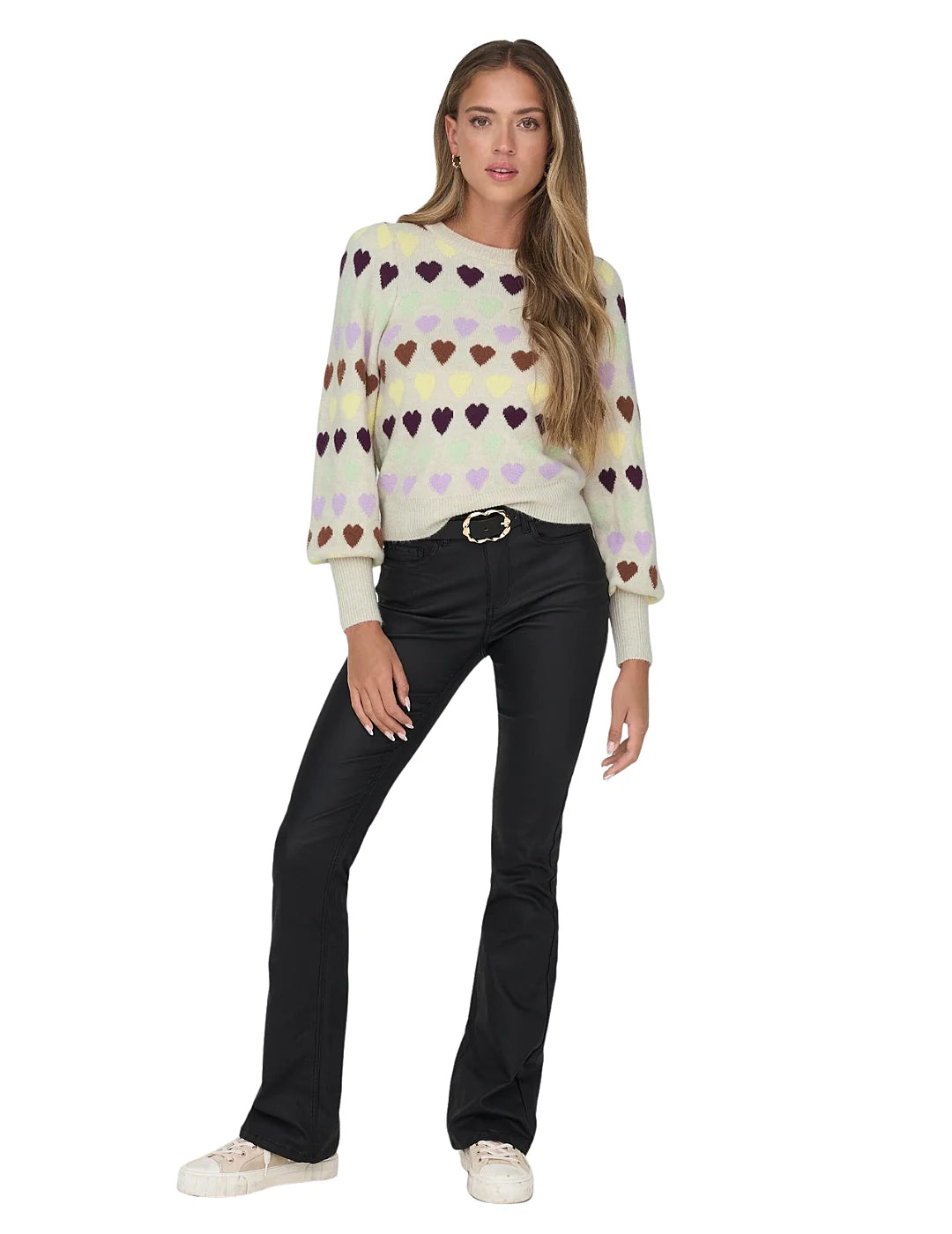 Jersey Estampado Mujer Corazones Only Beige | Bicos de Fío