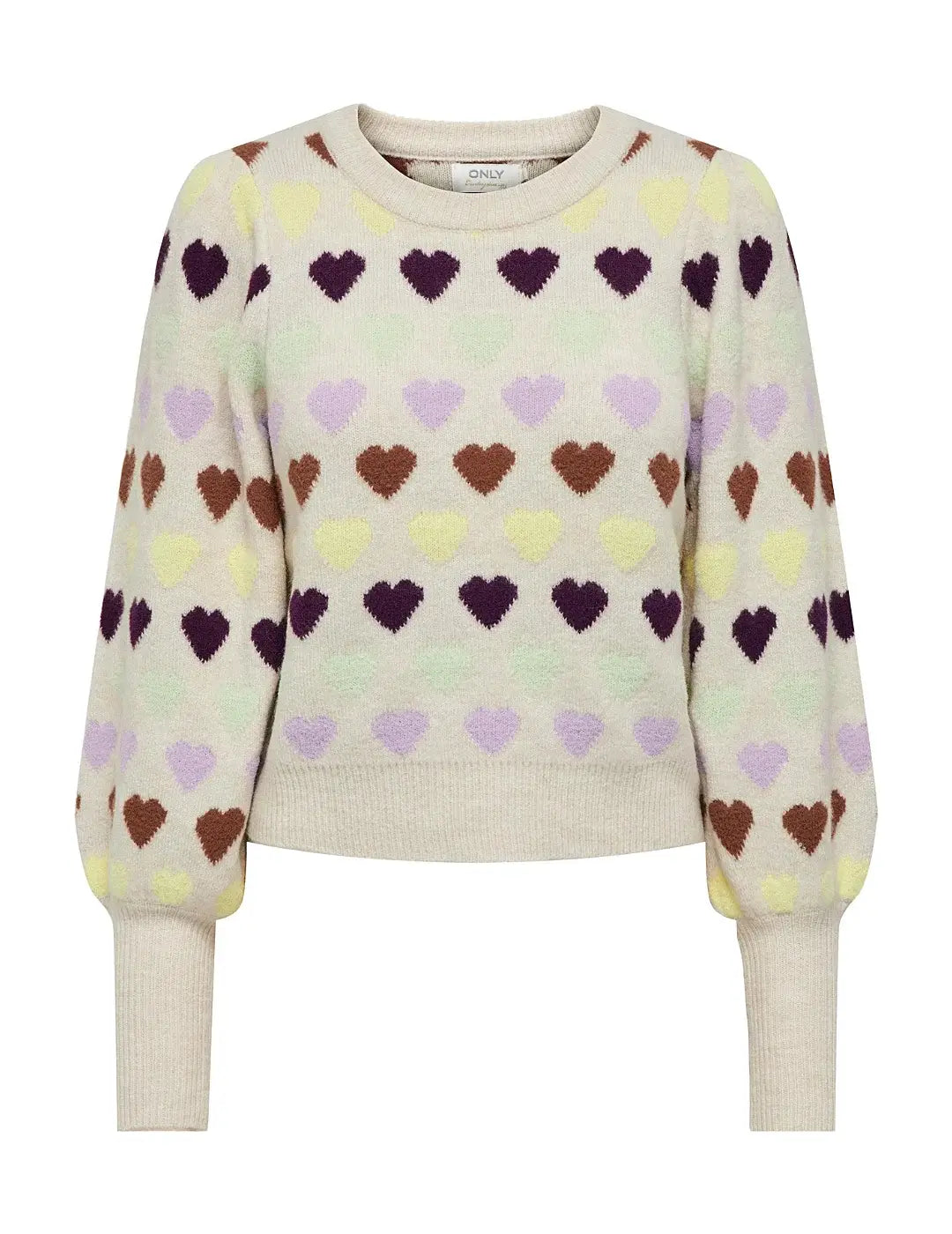 Jersey Estampado Mujer Corazones Only Beige | Bicos de Fío