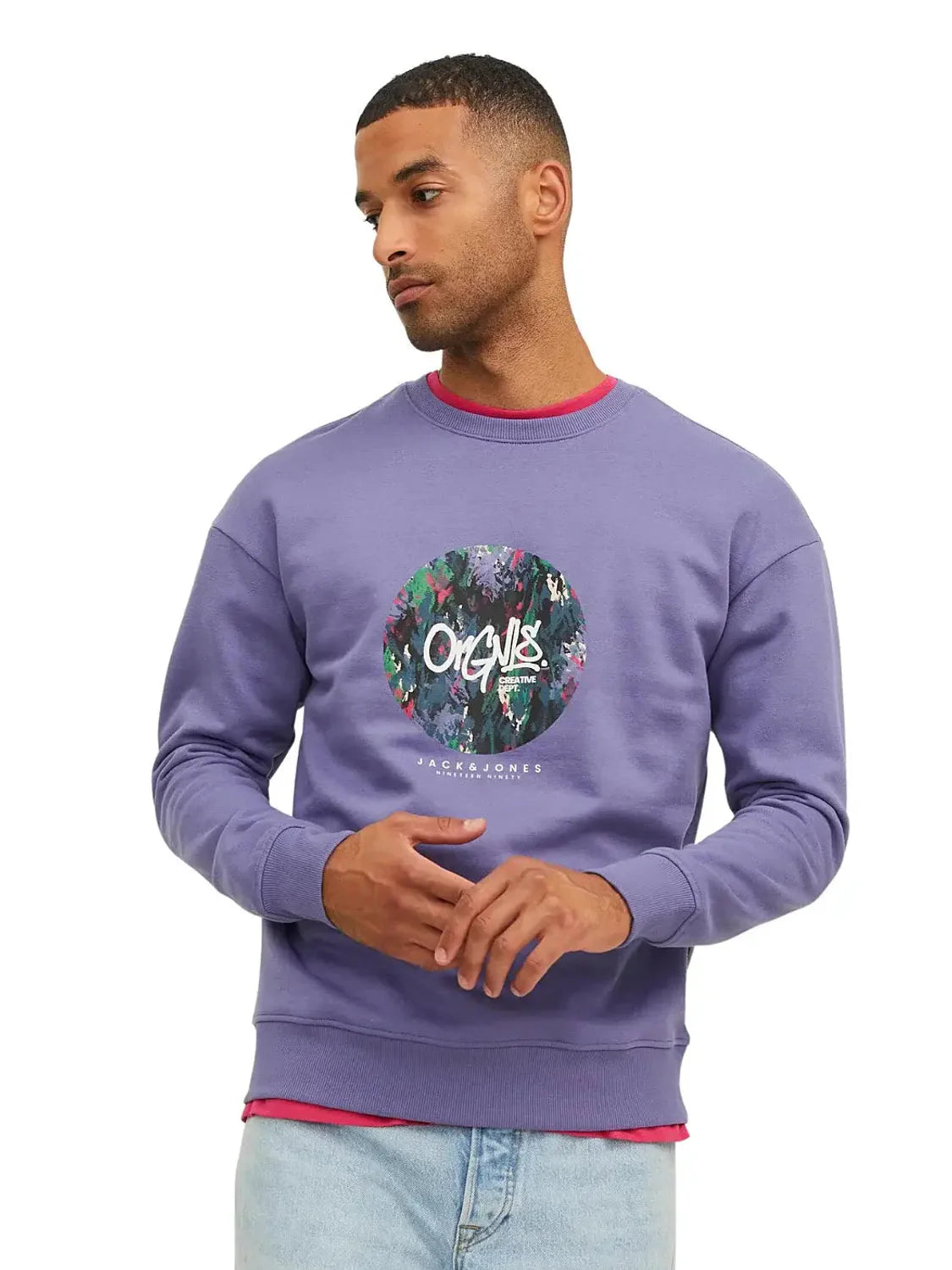 Sudadera Hombre Print Jack and Jones Violeta | Bicos de Fío