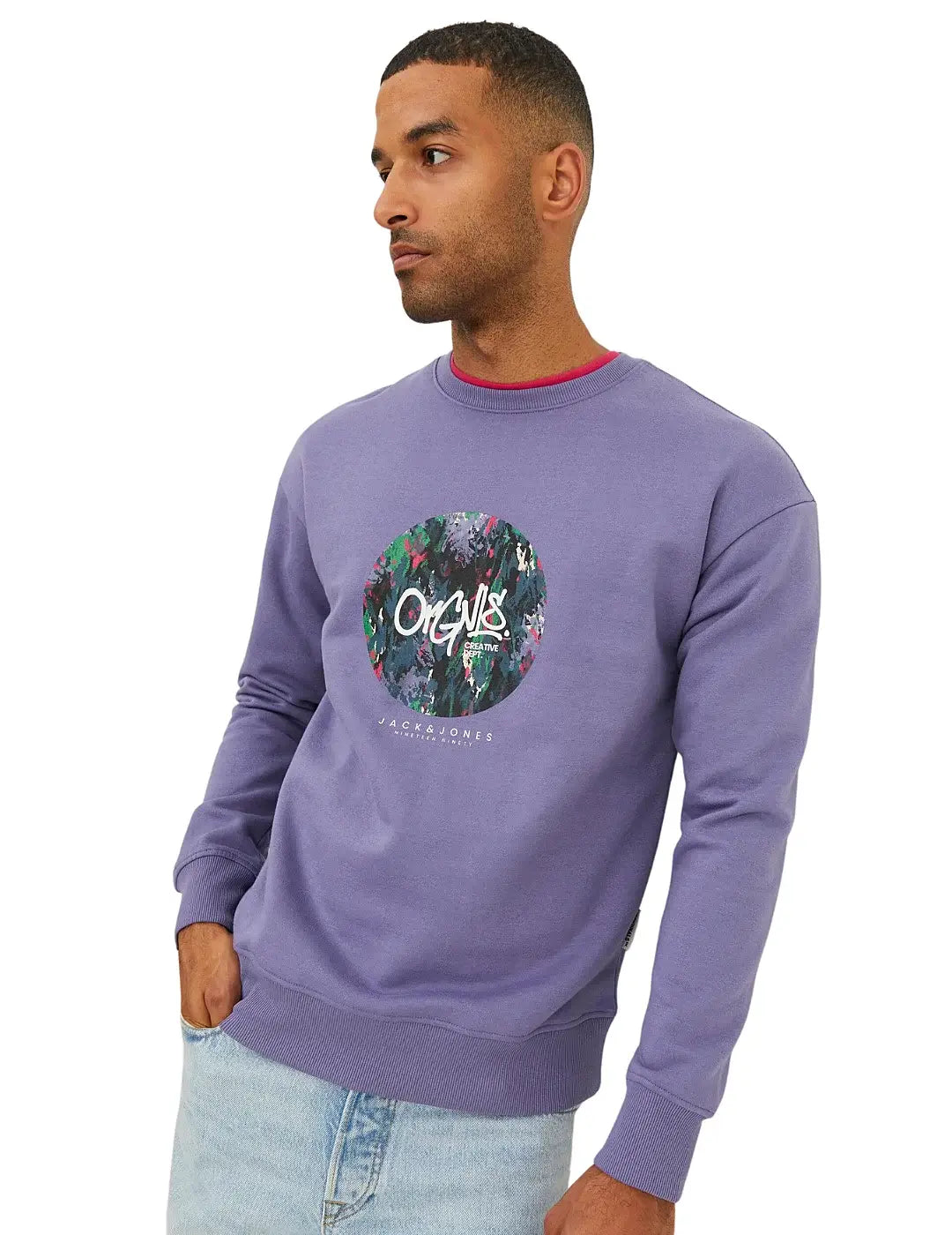 Sudadera Hombre Print Jack and Jones Violeta | Bicos de Fío