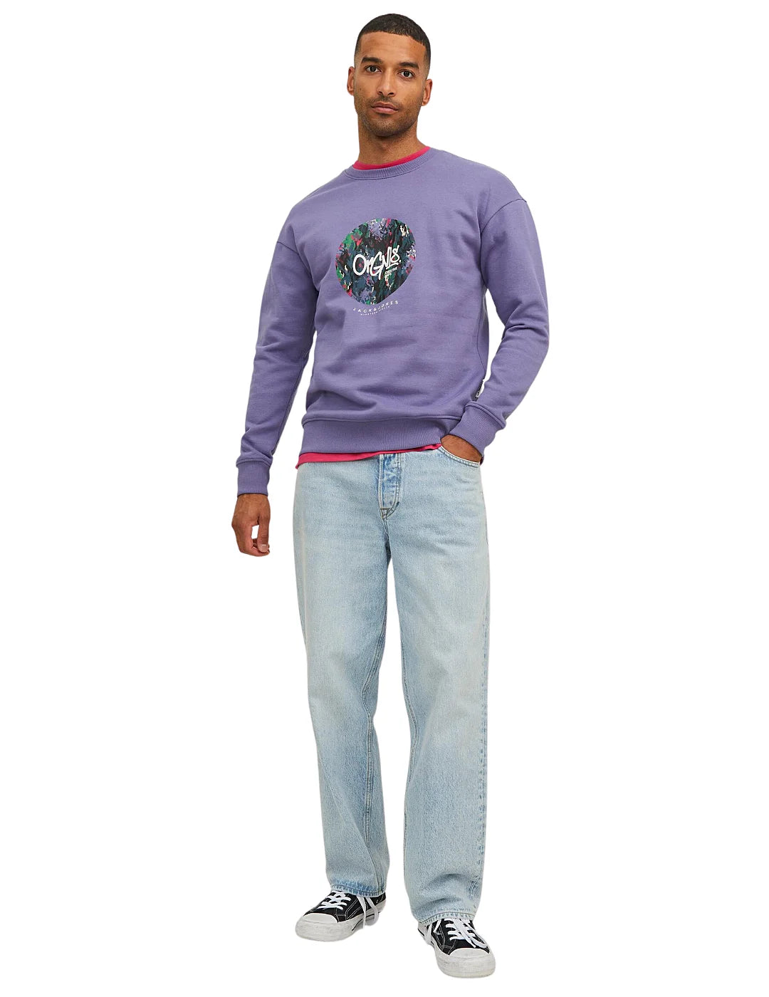 Sudadera Hombre Print Jack and Jones Violeta | Bicos de Fío