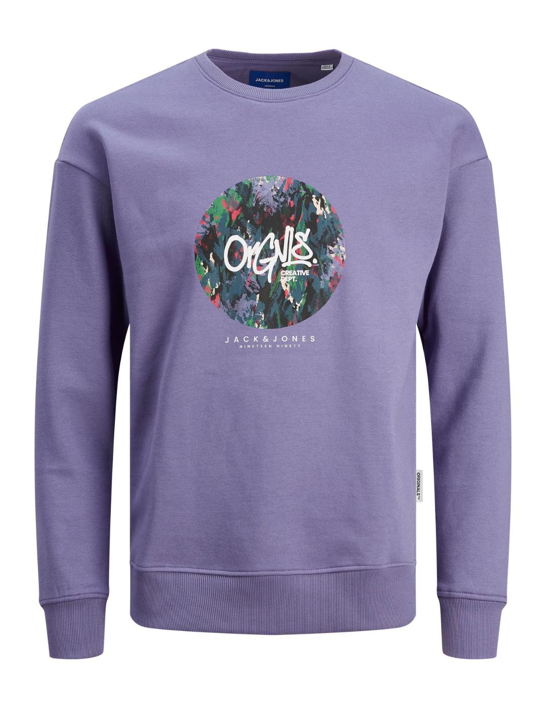 Sudadera Hombre Print Jack and Jones Violeta | Bicos de Fío