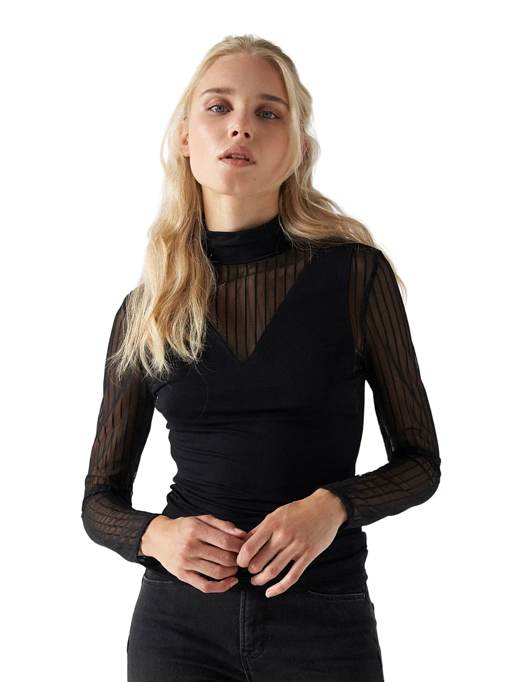 Top Cuello Alto Mujer Gasa Salsa Negro | Bicos de Fío