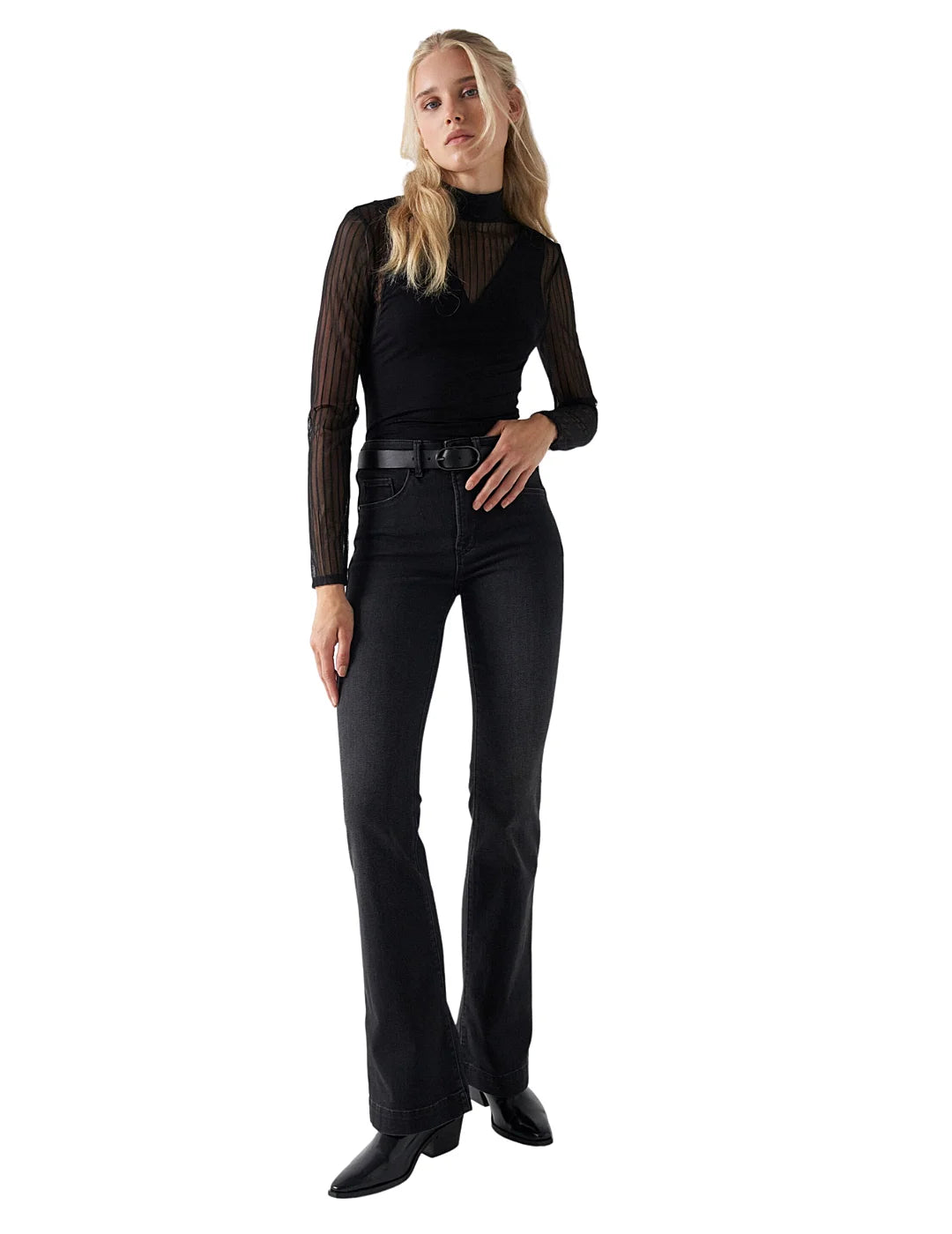 Top Cuello Alto Mujer Gasa Salsa Negro | Bicos de Fío