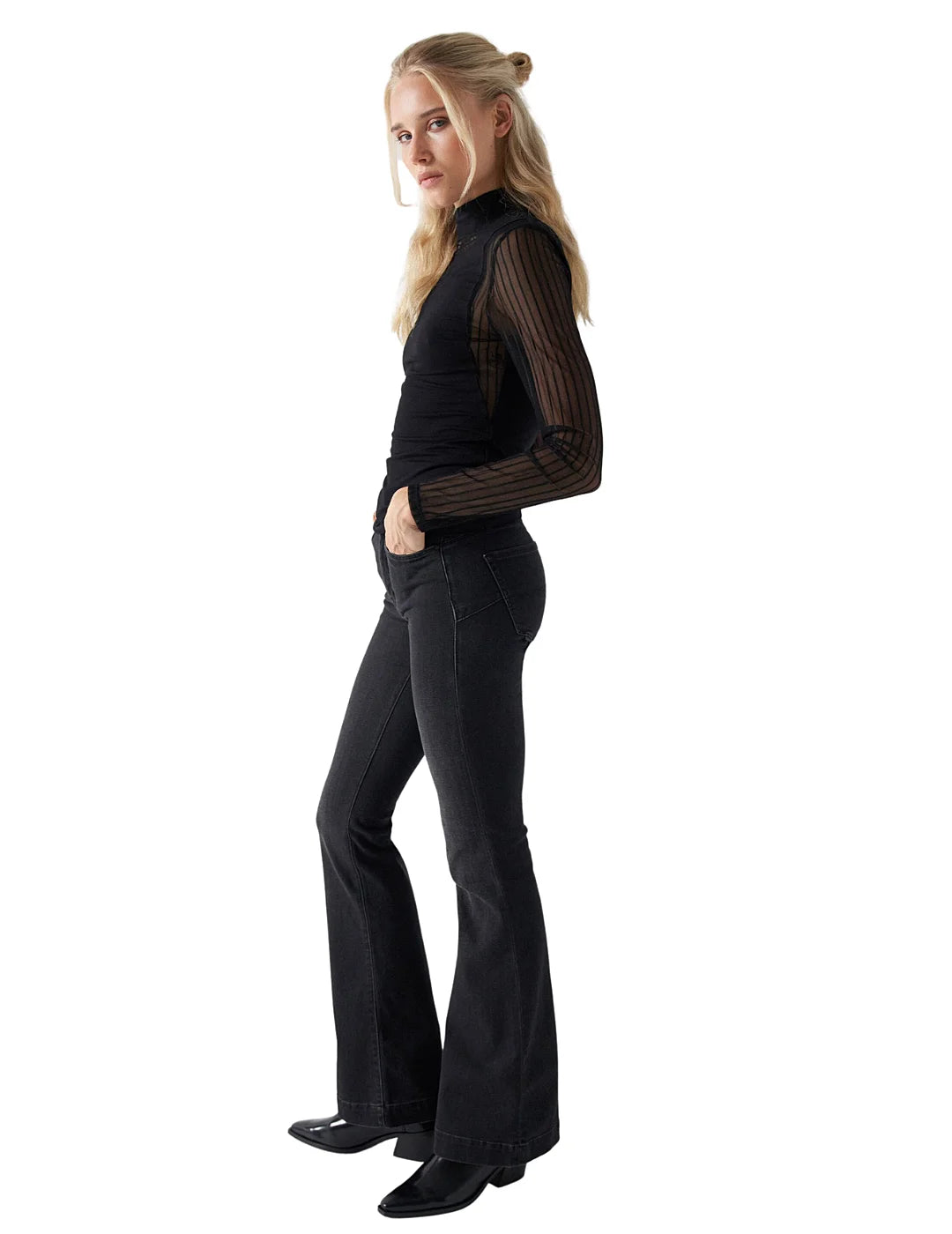 Top Cuello Alto Mujer Gasa Salsa Negro | Bicos de Fío