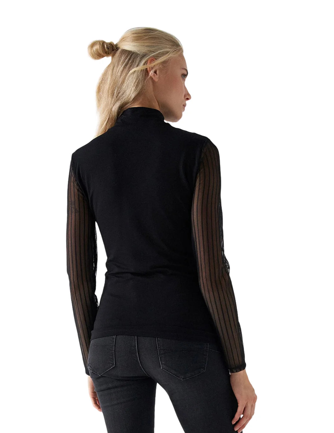 Top Cuello Alto Mujer Gasa Salsa Negro | Bicos de Fío