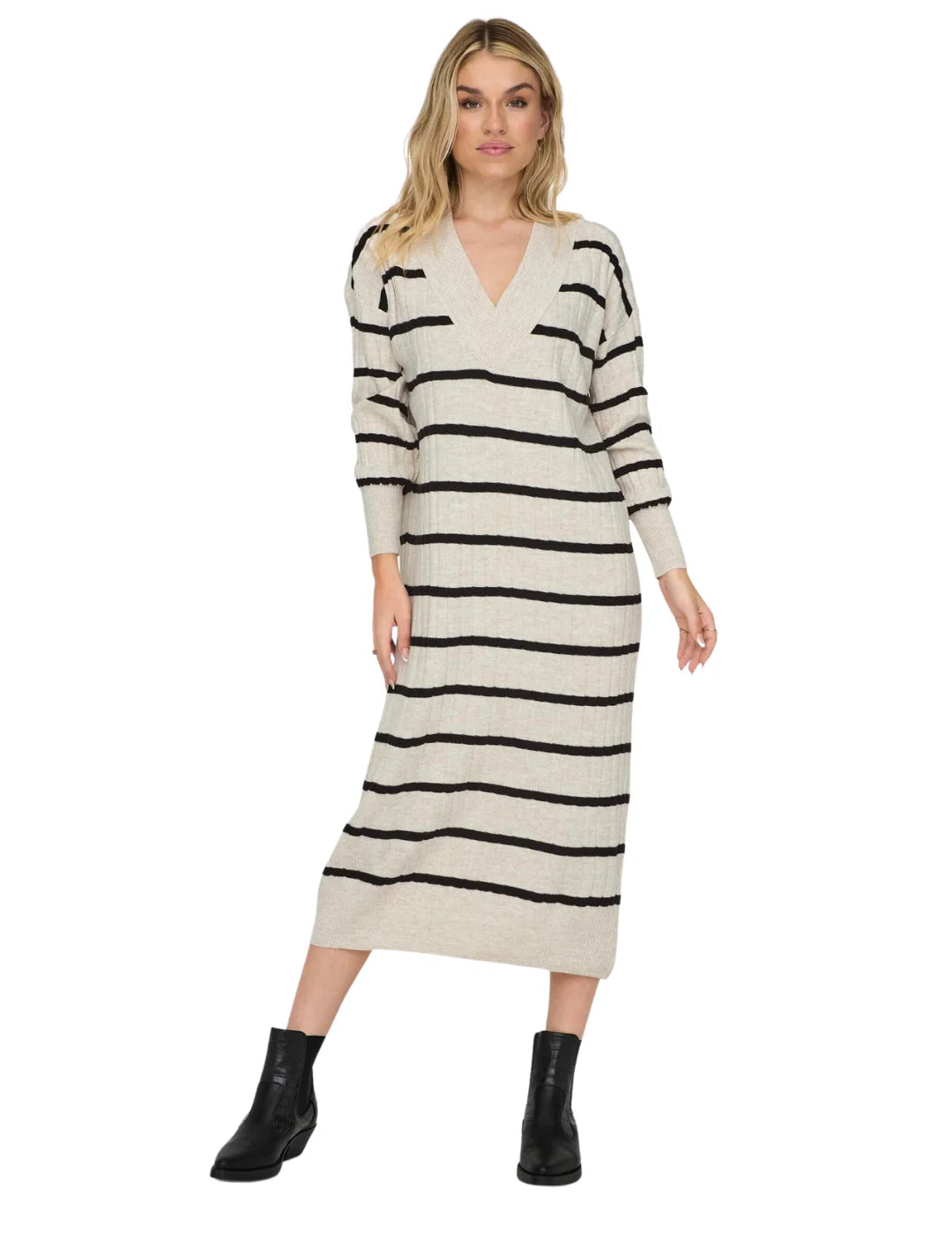 Vestido Midi Punto Only Beige | Bicos de Fío