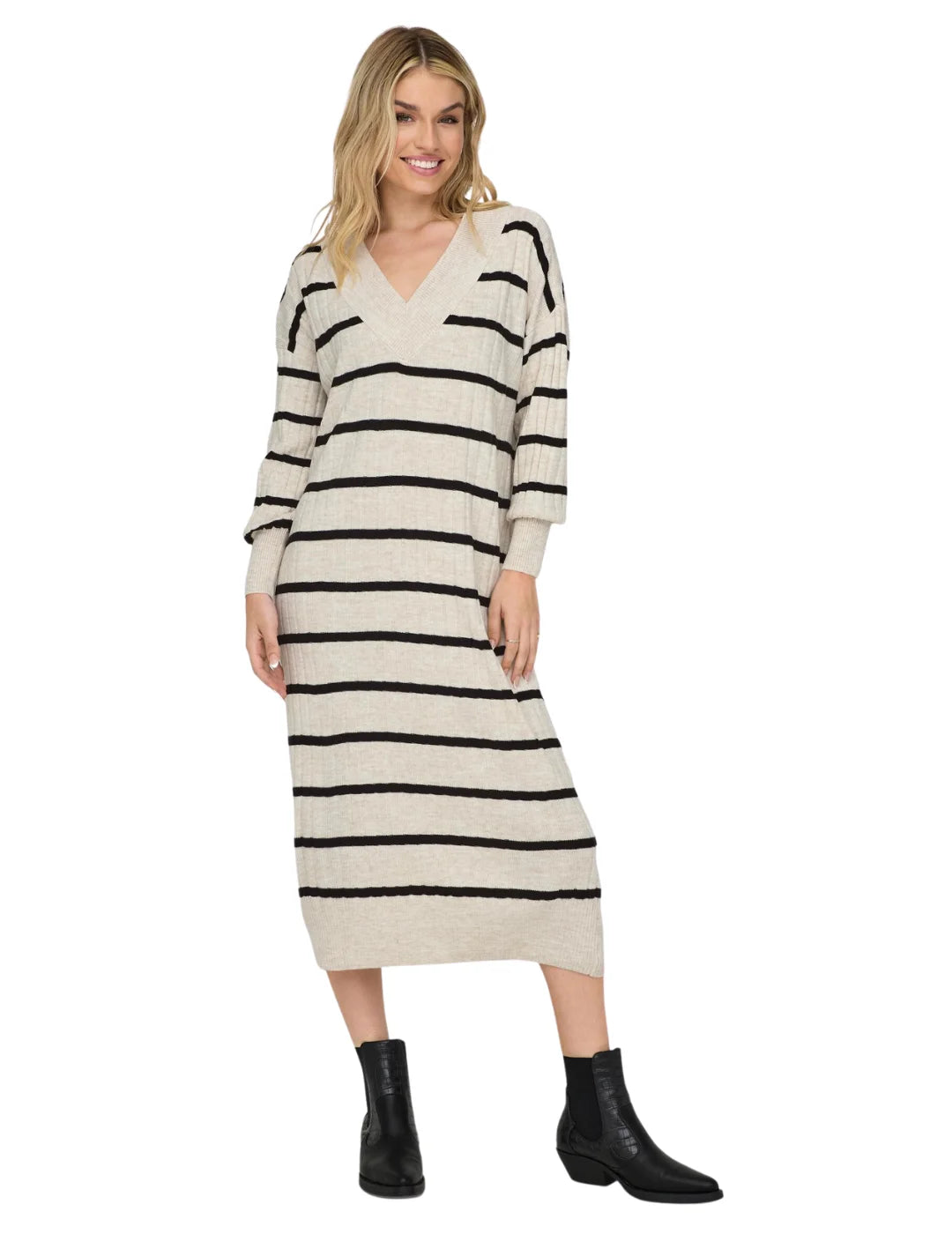 Vestido Midi Punto Only Beige | Bicos de Fío