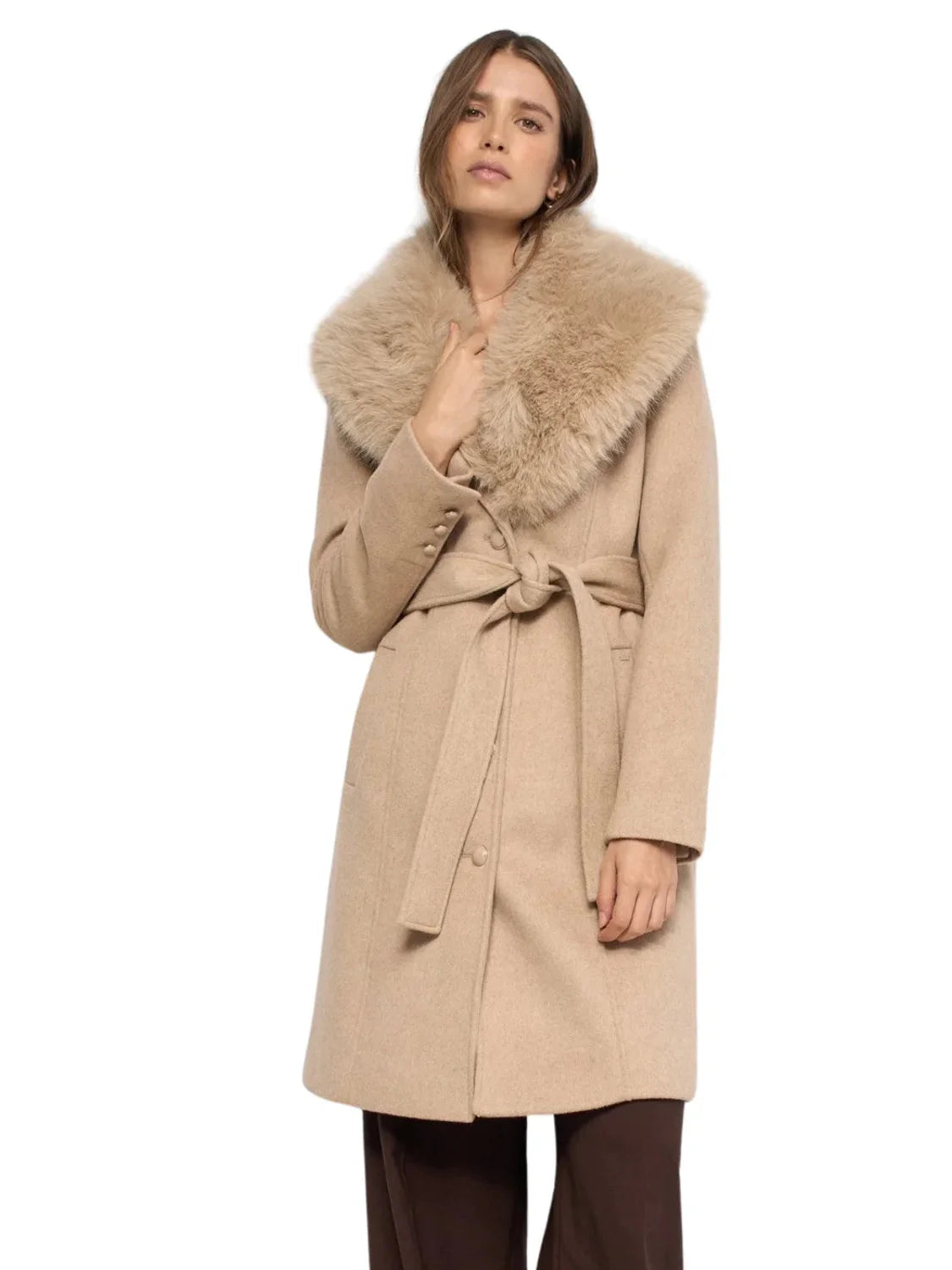 Abrigo Grace Lana Cuello Pelo Salsa Jeans Beige | Bicos de Fío