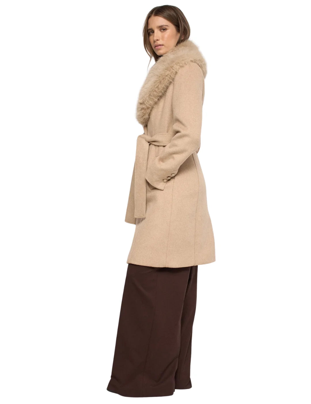 Abrigo Grace Lana Cuello Pelo Salsa Jeans Beige