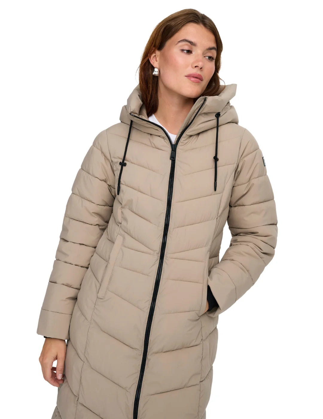 Abrigo Acolchado Largo ONLY Juliet Beige | Bicos de Fío