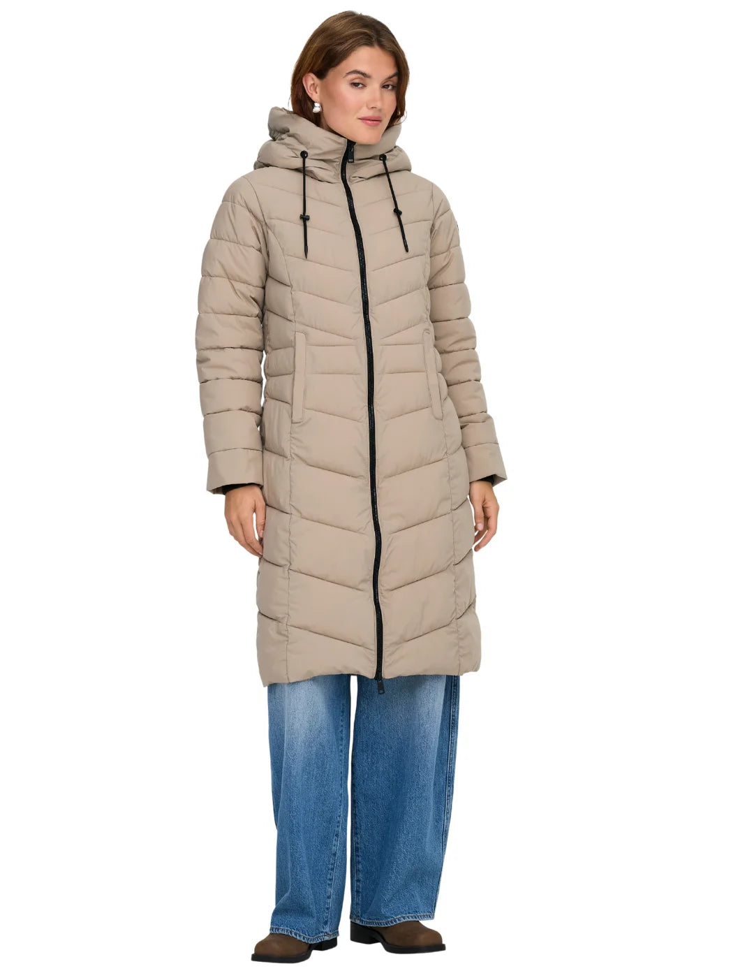 Abrigo Acolchado Largo ONLY Juliet Beige | Bicos de Fío