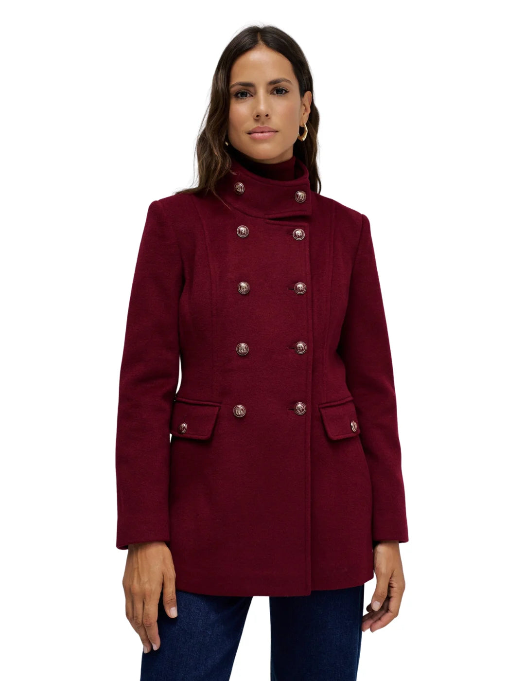 Abrigo De Paño Corto Salsa Jeans Burdeos | Bicos de Fío
