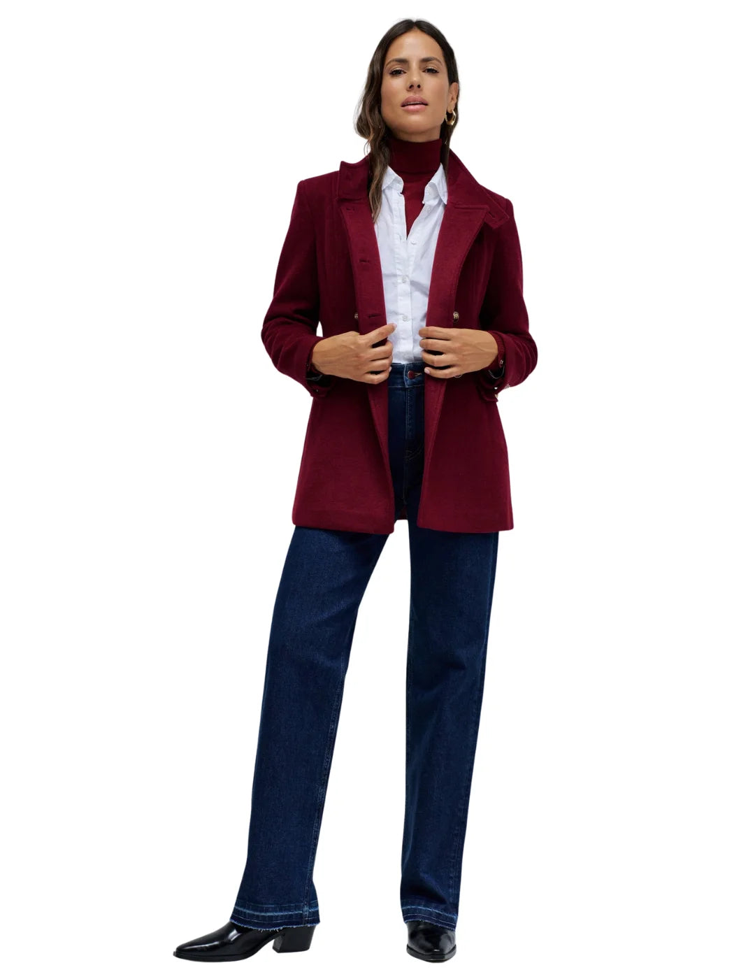 Abrigo De Paño Corto Salsa Jeans Burdeos | Bicos de Fío