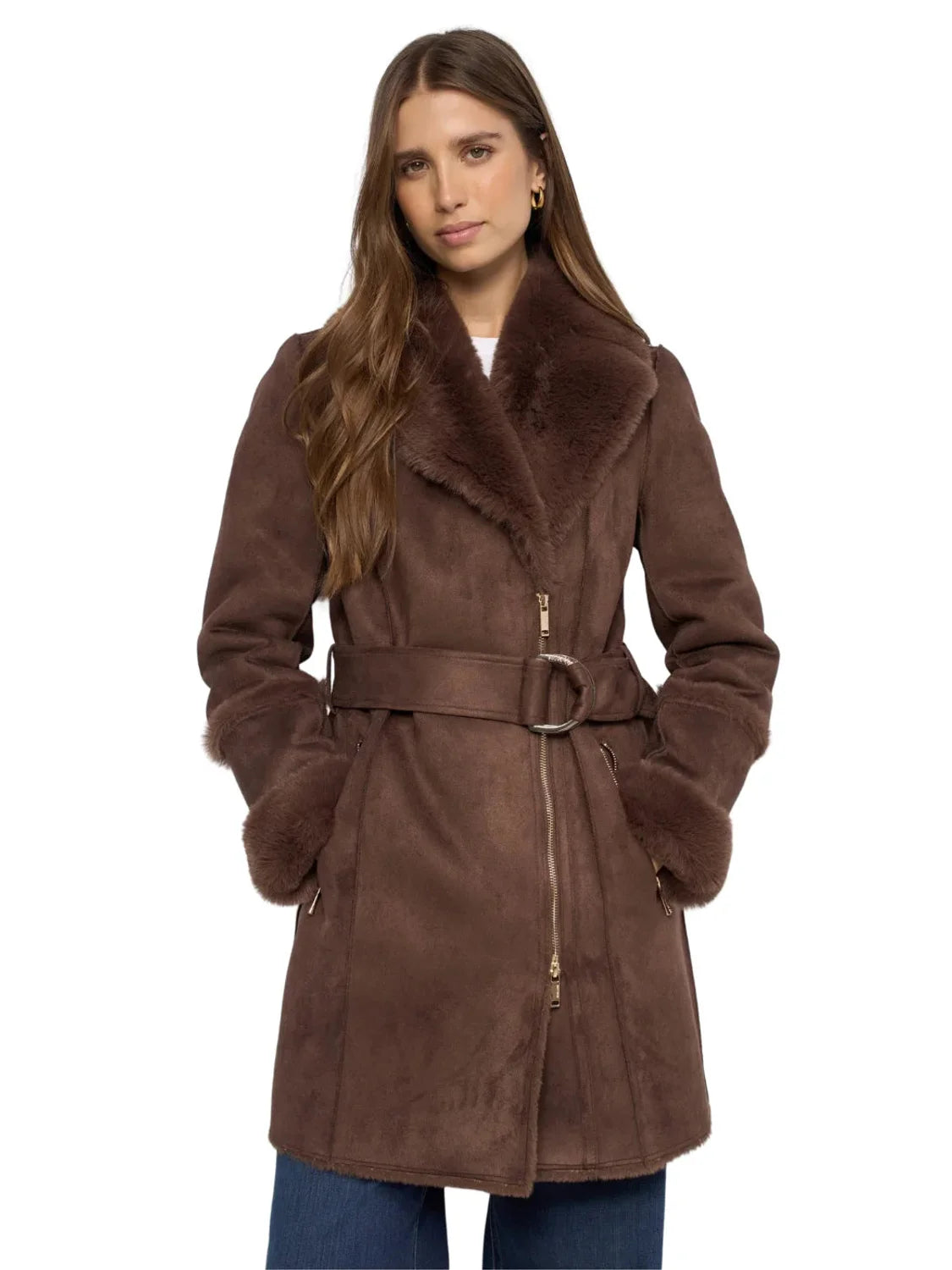Abrigo Shearling Salsa Jeans Marrón Oscuro | Bicos de Fío