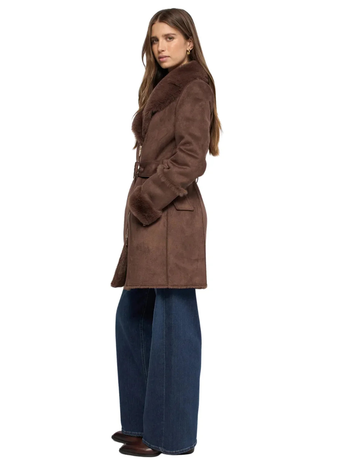 Abrigo Shearling Salsa Jeans Marrón Oscuro | Bicos de Fío