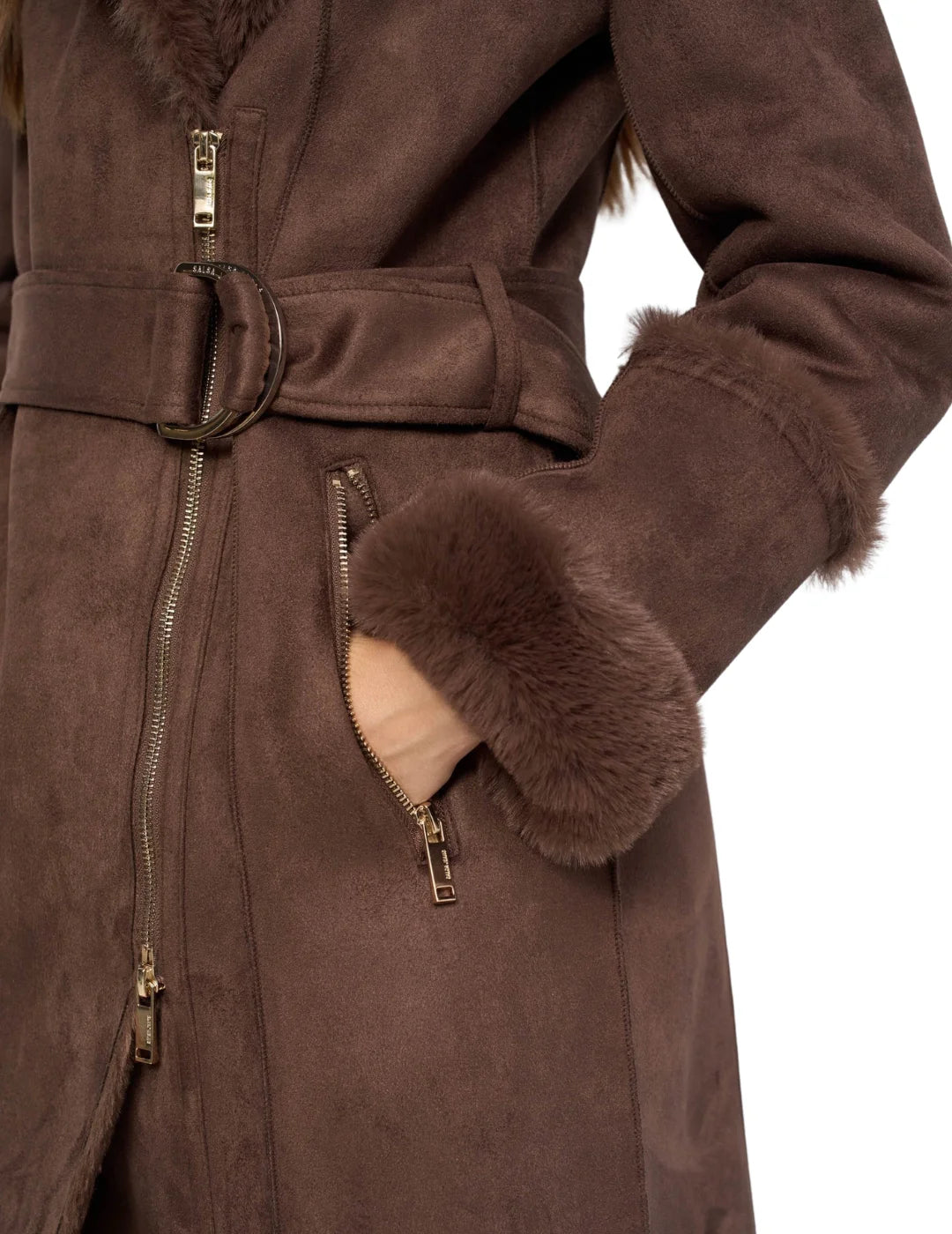 Abrigo Shearling Salsa Jeans Marrón Oscuro | Bicos de Fío
