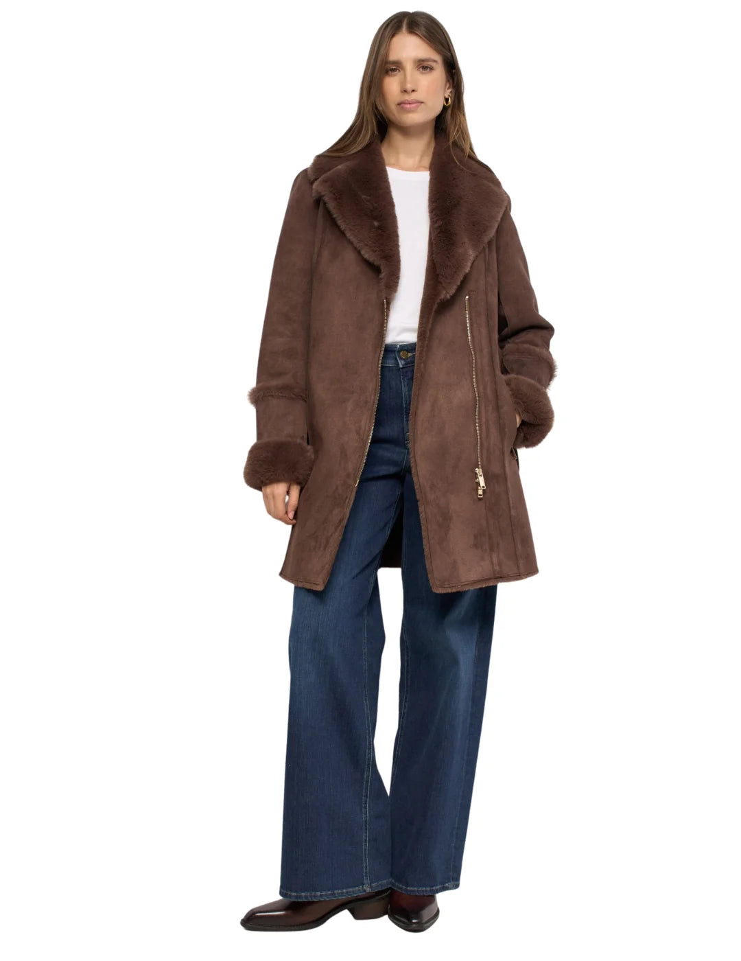 Abrigo Shearling Salsa Jeans Marrón Oscuro | Bicos de Fío