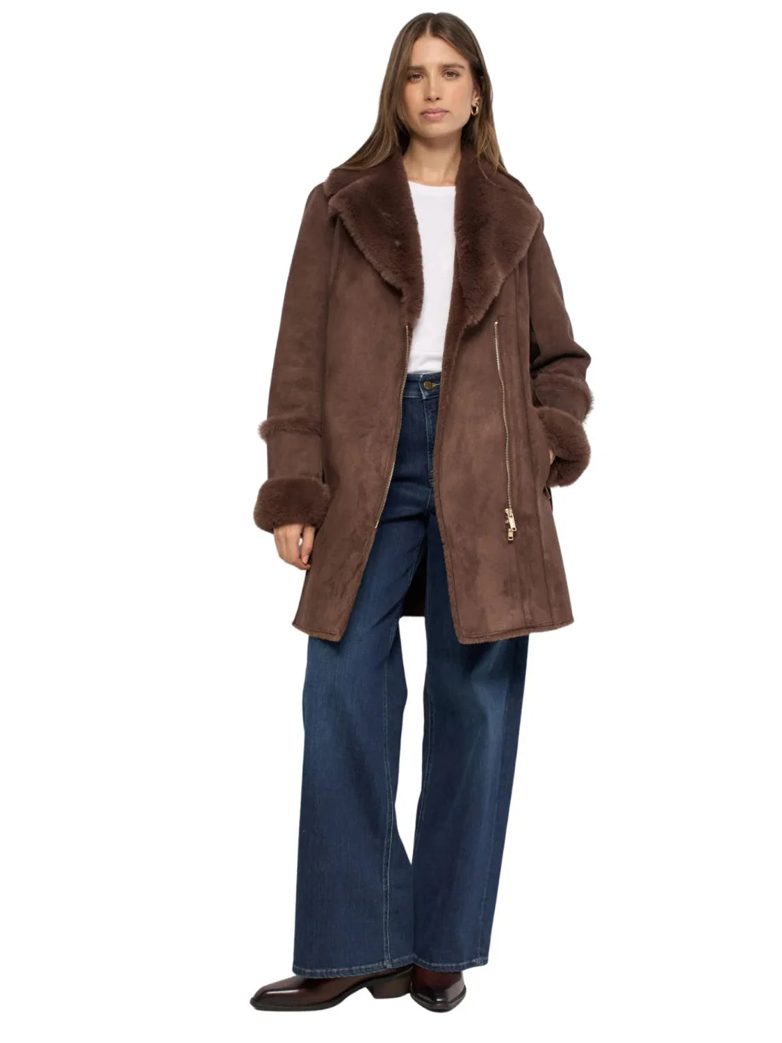 Abrigo Shearling Salsa Jeans Marrón Oscuro | Bicos de Fío