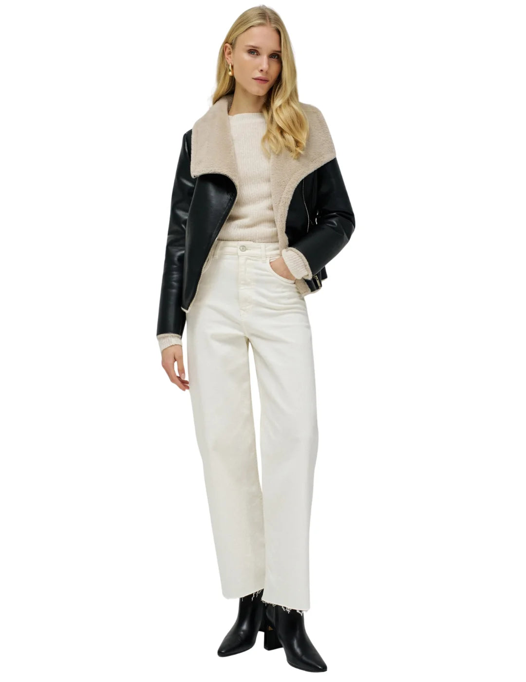 Biker Shearling Salsa Jeans Negro | Bicos de Fío