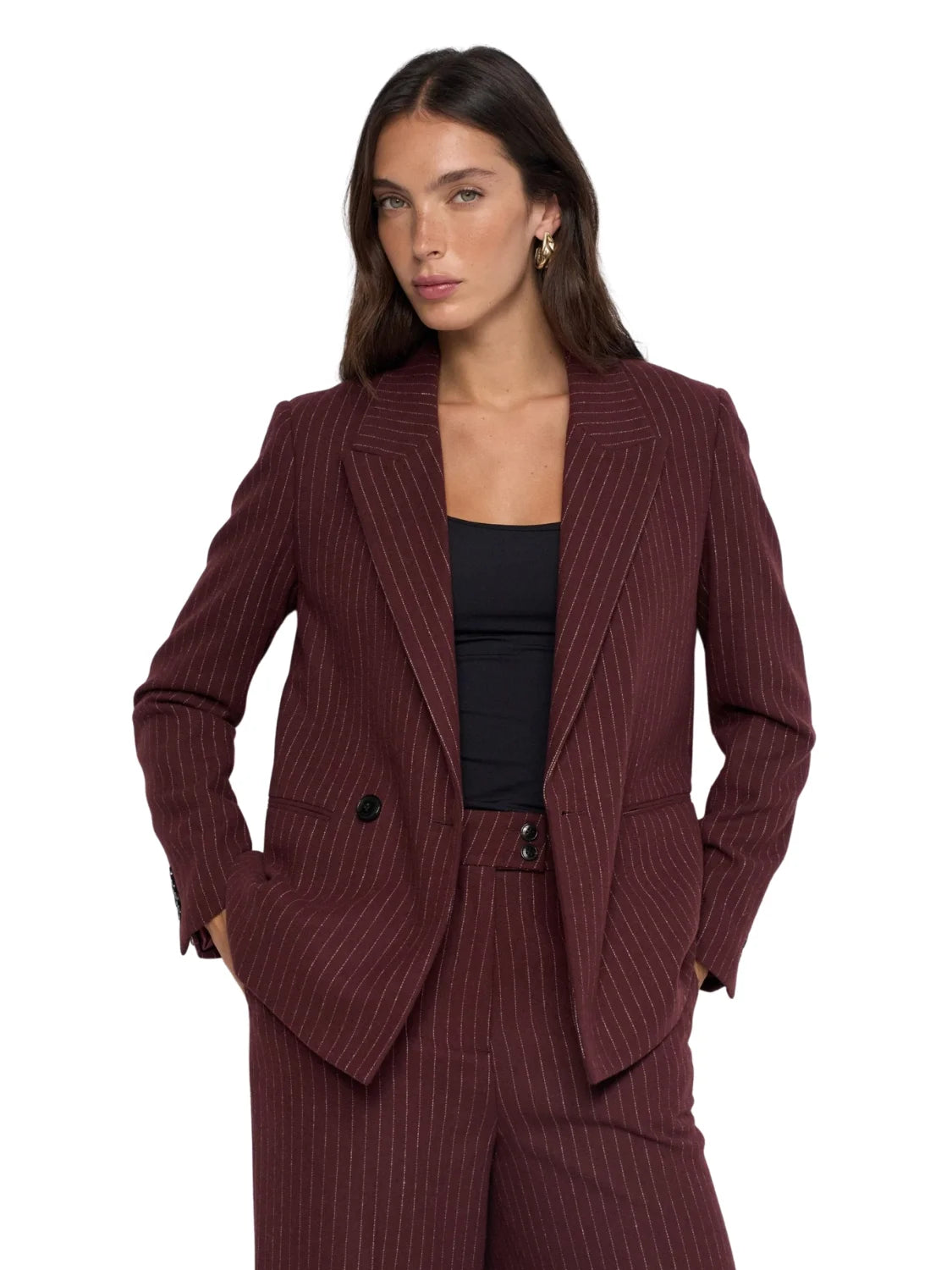Blazer Cinturón Salsa Jeans Rayas Burdeos | Bicos de Fío