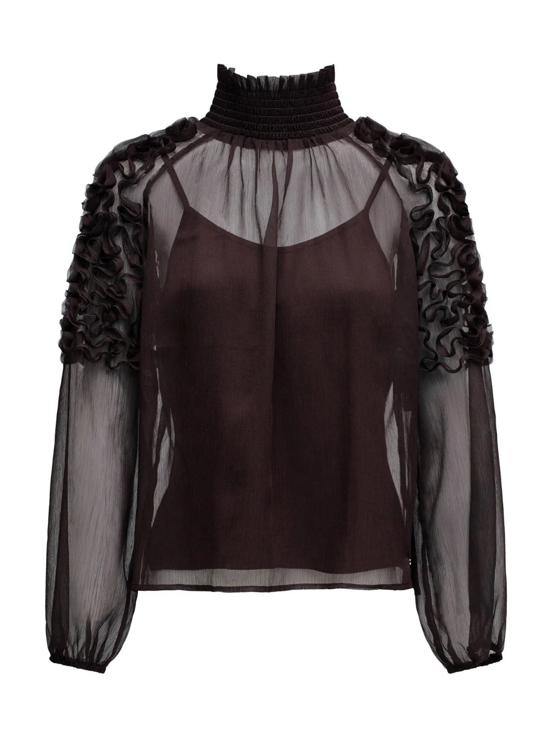 Blusa Translúcida Salsa Jeans Marrón | Bicos de Fío