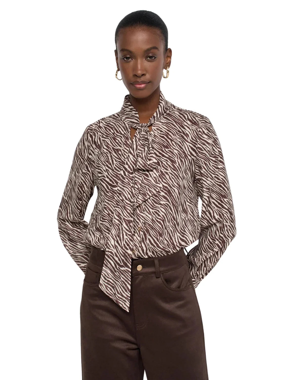 Blusa Lazo Cuello Salsa Jeans Animal Print Arena | Bicos de Fío