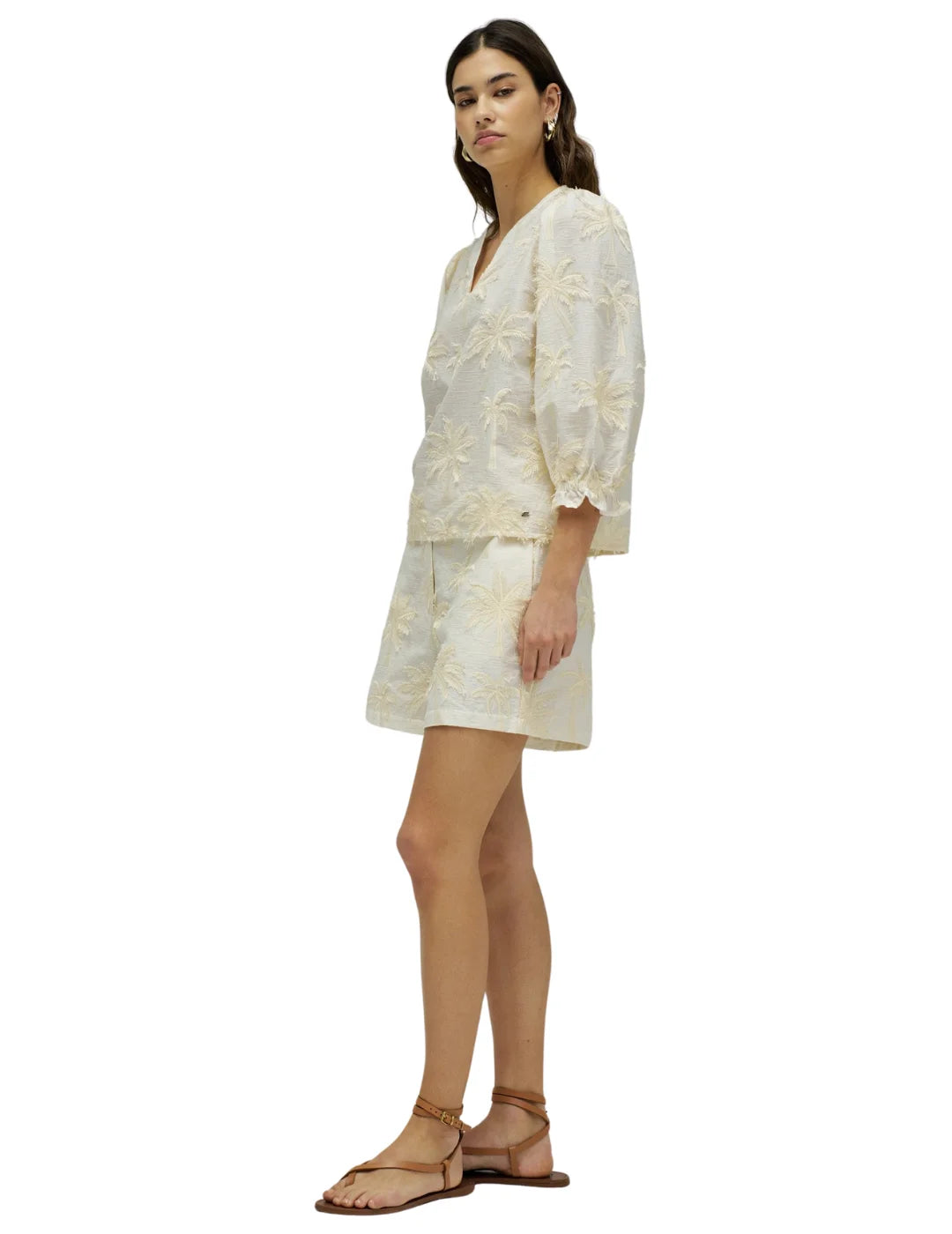 Blusa Palmeras 3D Salsa Jeans Beige | Bicos de Fío