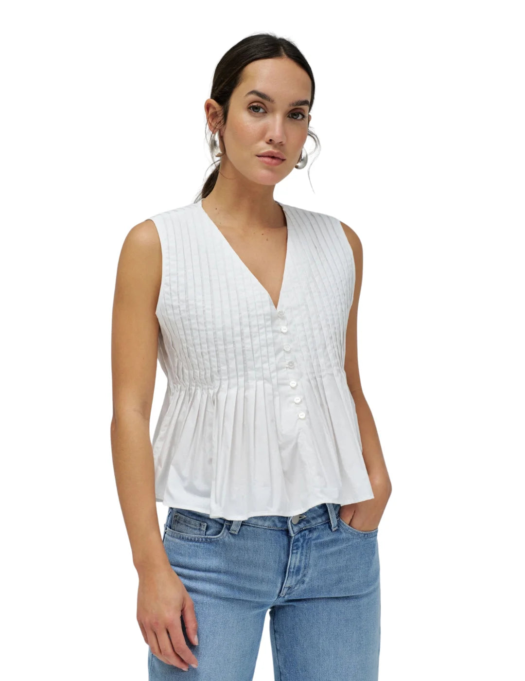 Blusa Plisada Salsa Jeans Blanco | Bicos de Fío