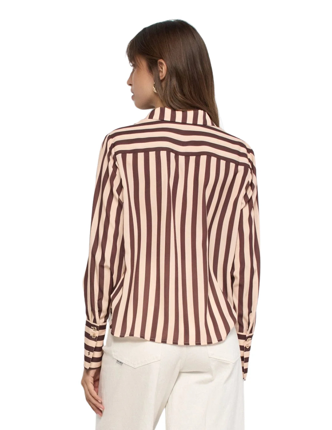 Blusa Satinada Rayas Salsa Jeans Marrón | Bicos de Fío