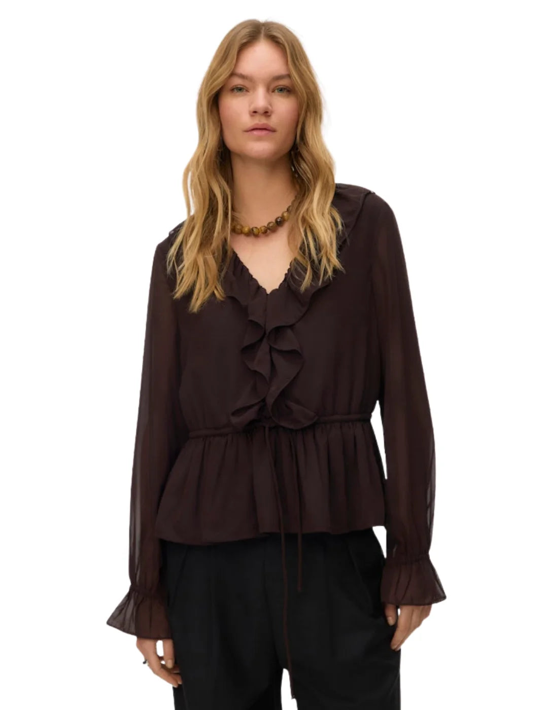 Blusa Volantes Vero Moda Dora Chocolate | Bicos de Fío