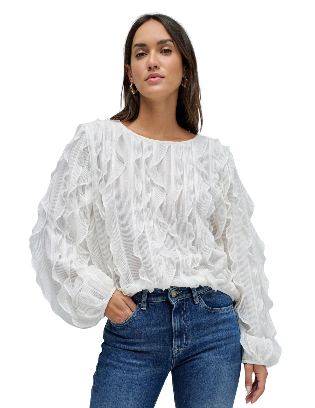 Blusa Volantes Salsa Jeans Blanco | Bicos de Fío