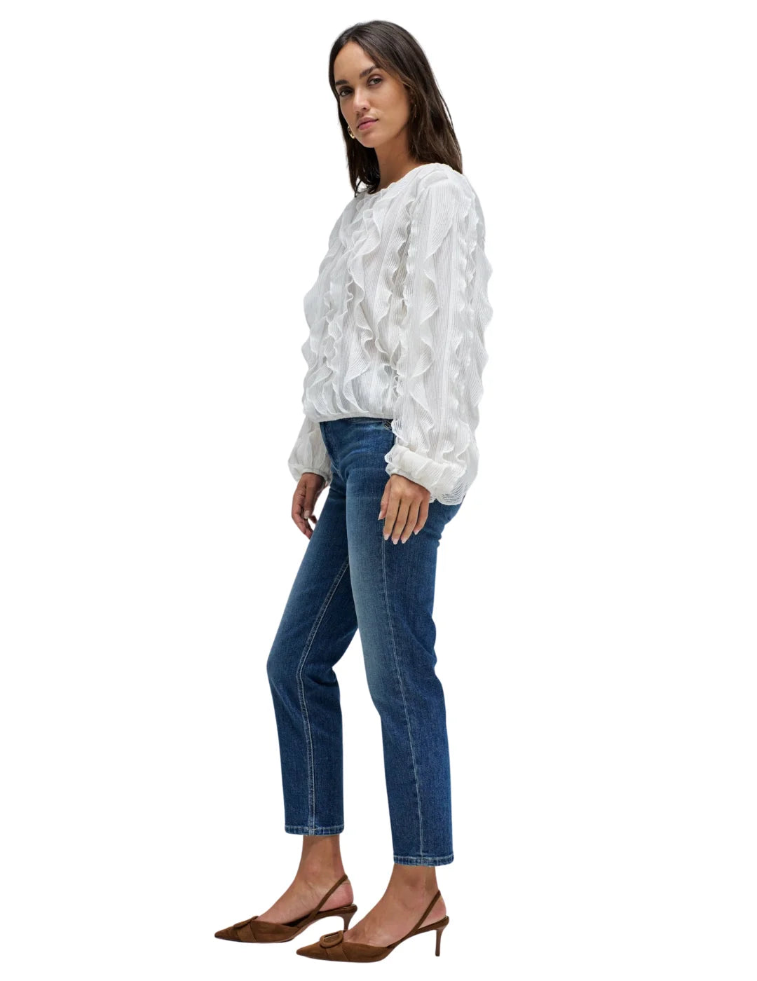 Blusa Volantes Salsa Jeans Blanco | Bicos de Fío