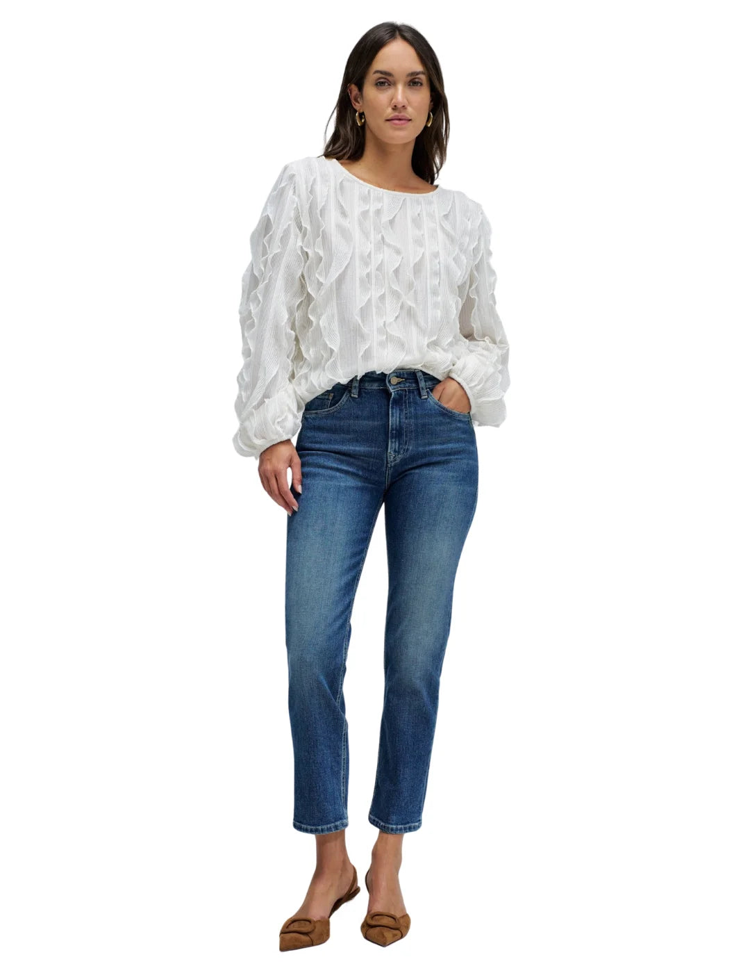 Blusa Volantes Salsa Jeans Blanco | Bicos de Fío