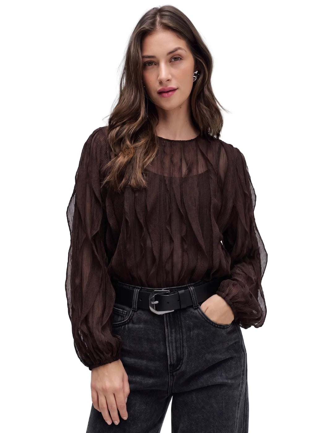 Blusa Volantes Salsa Jeans Chocolate | Bicos de Fío